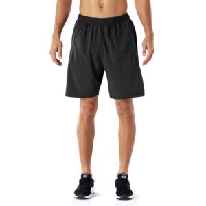 HMIYA Men's Casual Sports Quick Dry Workout Running or Gym Training Short with Zipper Pockets(Black,L)