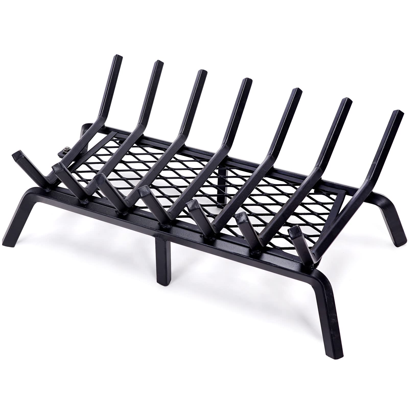 INNO STAGE Fireplace Grates with Gloves, Firewood Fire Wood Log Holder Rack 23.5 Inch Inside Wrought Cast Iron Grill Fireplace Log Grate for Outdoor Camping Cooking