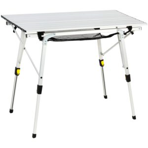 PORTAL Outdoor Folding Portable Picnic Camping Table with Adjustable Height Aluminum Roll Up Table Top Mesh Layer, Silver