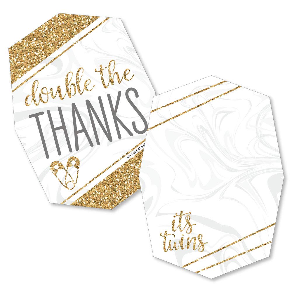 Big Dot of Happiness It's Twins - Gold Baby Shower Thank You Note Cards with Envelopes - Set of 12