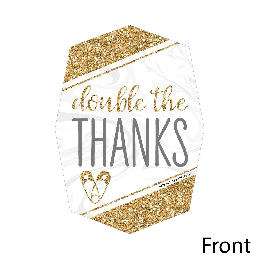 Big Dot of Happiness It's Twins - Gold Baby Shower Thank You Note Cards with Envelopes - Set of 12