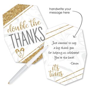 Big Dot of Happiness It's Twins - Gold Baby Shower Thank You Note Cards with Envelopes - Set of 12