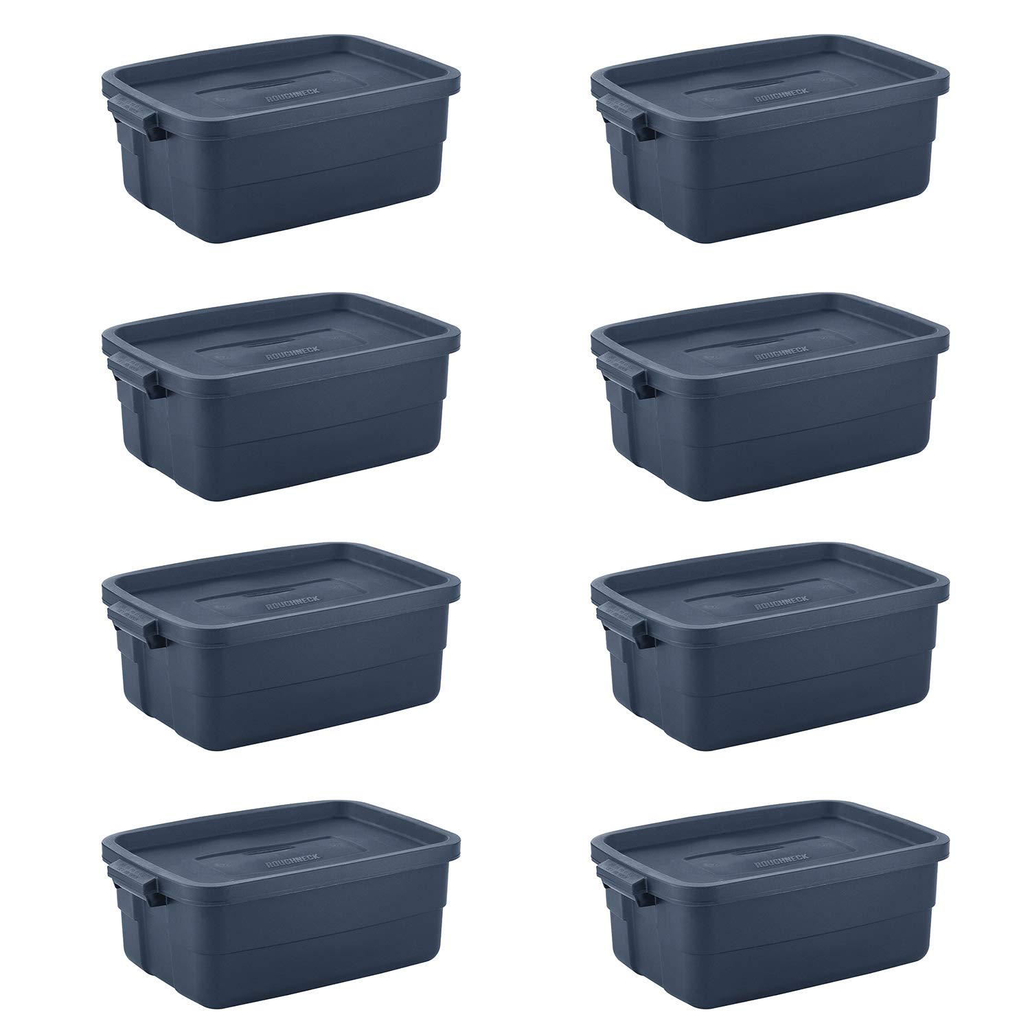 Rubbermaid® Roughneck Storage Tote, 10 Gal, Dark Indigo Metallic, Pack of 8, Rugged, Reusable, Stackable, Container