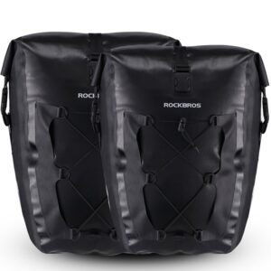 rockbros bike pannier waterproof 27l large capacity bike bag rear rack waterproof for grocery touring cycling black*2