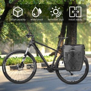 ROCKBROS Bike Pannier Waterproof 27L Large Capacity Bike Bag Rear Rack Waterproof for Grocery Touring Cycling Black*2