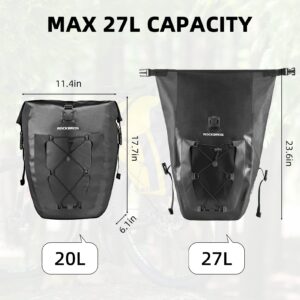 ROCKBROS Bike Pannier Waterproof 27L Large Capacity Bike Bag Rear Rack Waterproof for Grocery Touring Cycling Black*2