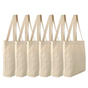 faylapa 6 pcs canvas tote bags,heavy duty and strong easter hunter bag shopping grocery bag blank cotton bags for decorating crafts diy,painting (beige,12.2"x14.3")