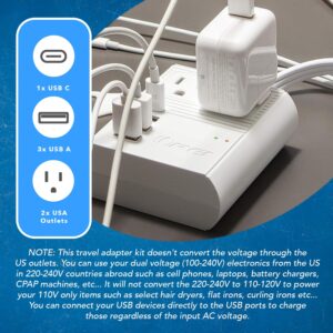 OREI World Travel Plug Adapter M8 Max, 3 USB + Pd 18W USB-C Input - 2 USA Outlets - Attachments for Europe, Asia, China, Japan, Africa - Perfect for Cell Phones, Tablets, Cameras and More