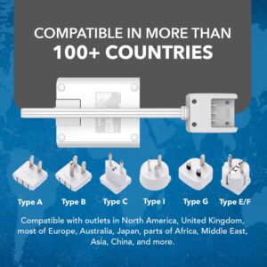 OREI World Travel Plug Adapter M8 Max, 3 USB + Pd 18W USB-C Input - 2 USA Outlets - Attachments for Europe, Asia, China, Japan, Africa - Perfect for Cell Phones, Tablets, Cameras and More