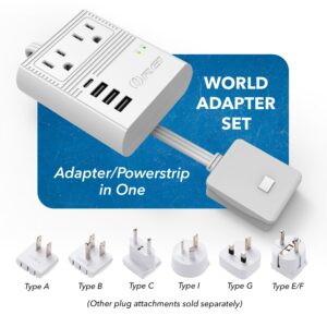 OREI World Travel Plug Adapter M8 Max, 3 USB + Pd 18W USB-C Input - 2 USA Outlets - Attachments for Europe, Asia, China, Japan, Africa - Perfect for Cell Phones, Tablets, Cameras and More