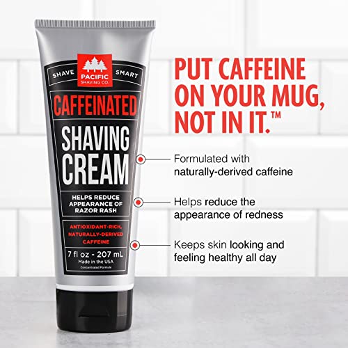 Pacific Shaving Company Caffeinated Shaving Cream - Caffeine, Shea Butter + Spearmint Antioxidant Shaving Cream - Clean Formula for a Hydrating, Redness Reducing + Irritation-Free Shave (7 Oz, 2 Pack)