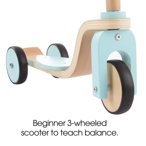 Lil' Rider Kids Wooden Scooter-Beginner Push Steering Handlebar, 3 Wheel, Kick Scooter-Fun Balance and Coordination Riding Toy for Girls and Boys