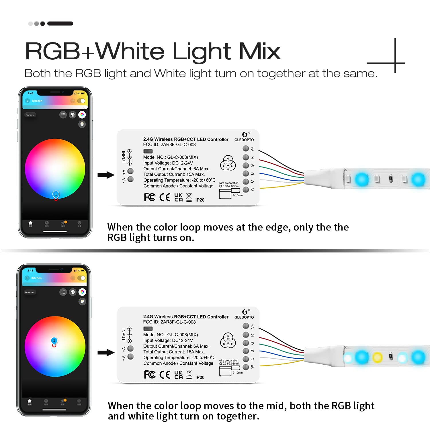 GLEDOPTO ZigBee 3.0 LED Strip Controller RGB+CCT Mix Dimmable Compatible with SmartThings Amazon Echo Plus App/Voice Control for RGB Warm White Cold White LED Strip Light (Require ZigBee Hub)