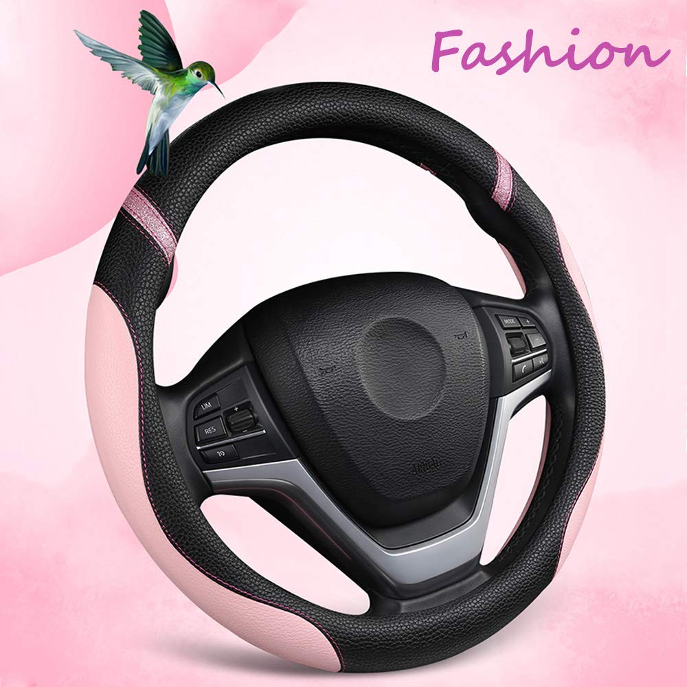 Steering Wheel Cover for Women Leather Universal Steering Wheel Covers for Car 15 inch (Pink)