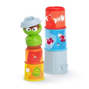 bright starts sesame street oscar the grouch’s stacking cans stackable cups, ages 3-12 months