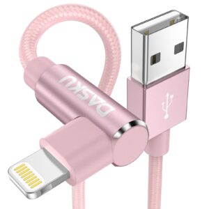 2 pack 90 degree iphone charger 10ft mfi certified lightning cable right angle long nylon briaded cord compatible with apple iphone 14 13 12 11 pro max xs xr x 8 7 6 5 plus ipad (pink)