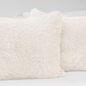 KB & Me Sweet JoJo Designs Boho Off White Fuzzy Faux Fur Plush Duvet Comforter Cover and Sham 3 pc. Soft Shaggy Fluffy Full/Queen Size Bedding Set Ivory Cream Luxury College Dorm Teen