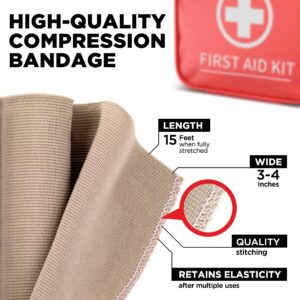 Premium Elastic Bandage Wrap – 8pk (4x3”, 4x4”) + 24 Extra Clips – Strong Compression Bandage Wrap - Wrist, Ankle, Foot, Knee Wrap