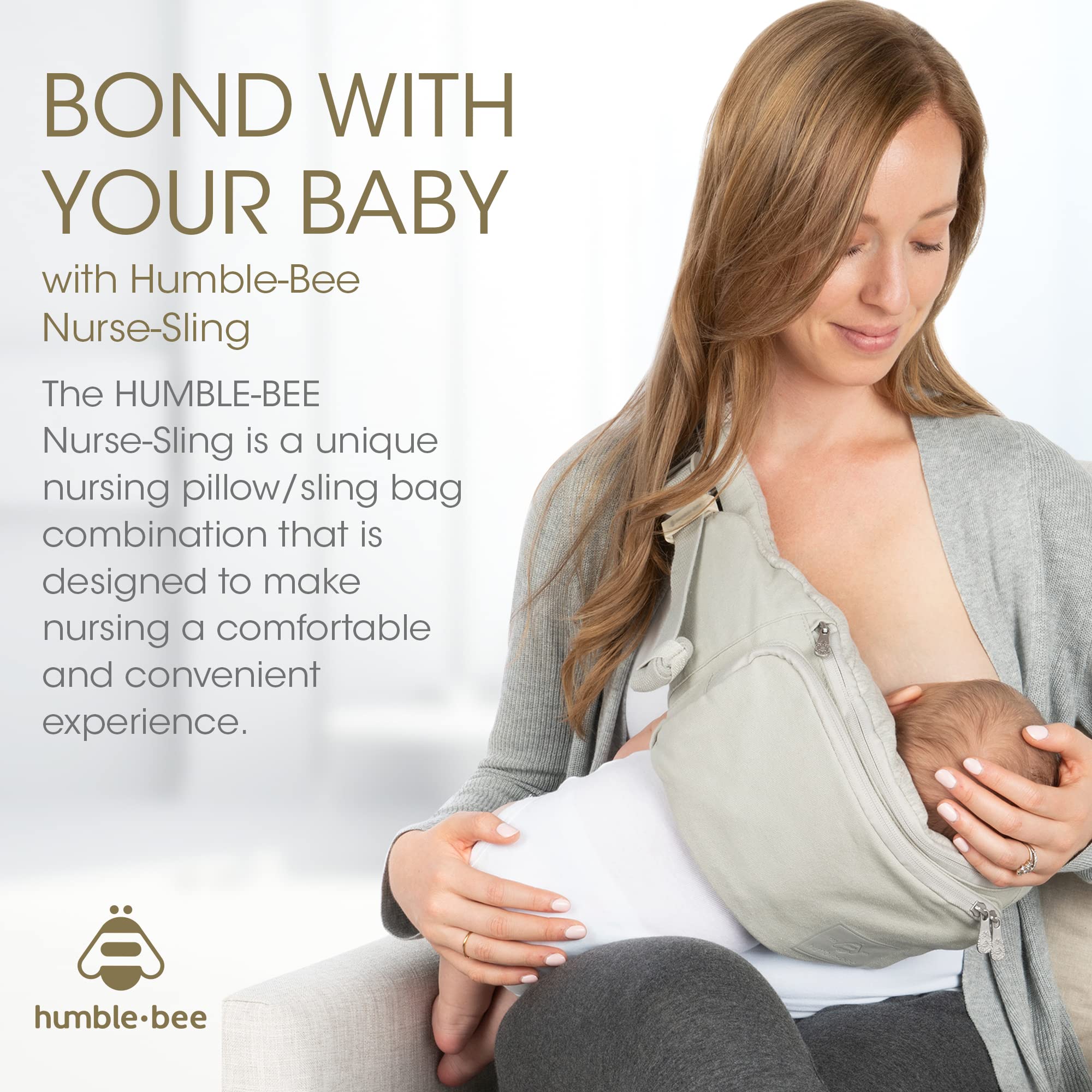 HUMBLE-BEE Nurse-Sling: The Ultimate Nursing Pillow and Sling Bag for Breastfeeding Moms, Supporting Comfortable Feeding Positions Anywhere, Anytime, My Breast Friend Baby Nursing Pillow - (Gray)