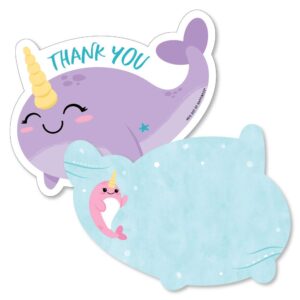 big dot of happiness - narwhal girl - shaped thank you cards - under the sea baby shower or birthday party thank you note cards with envelopes - set of 12