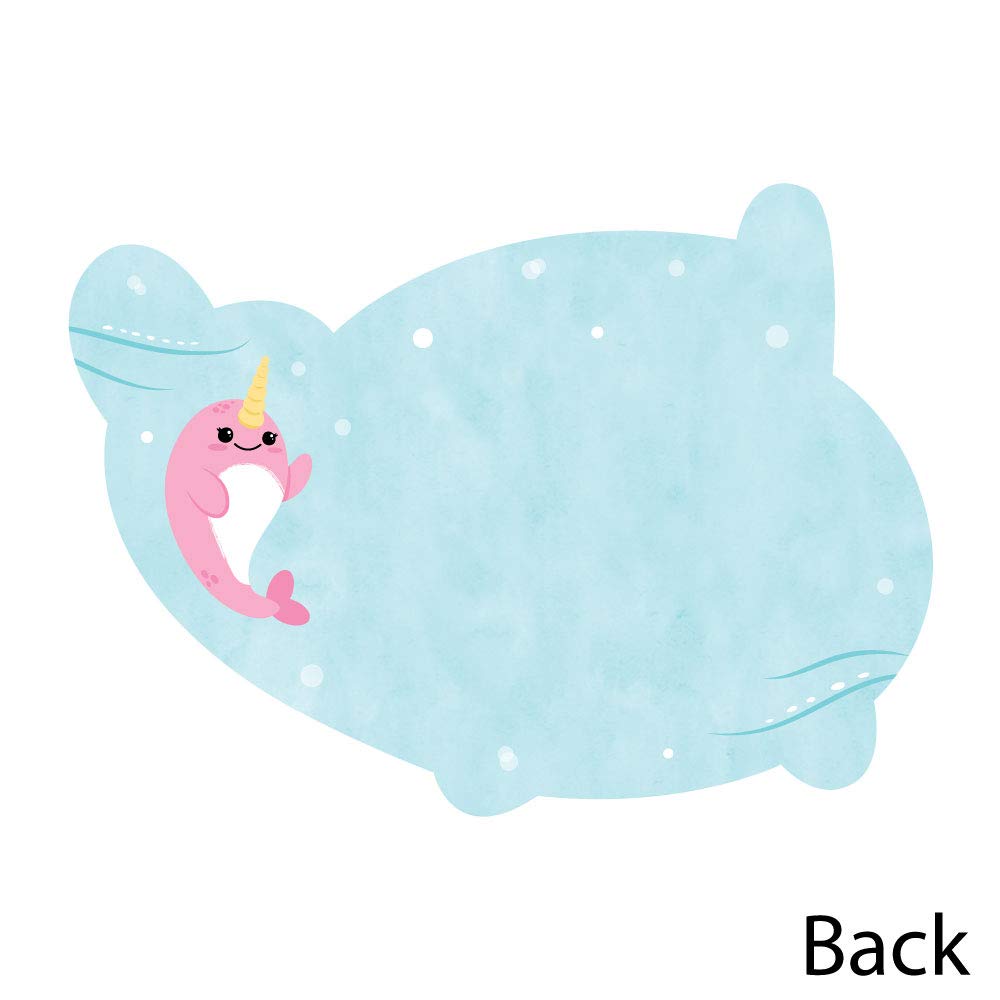 Big Dot of Happiness - Narwhal Girl - Shaped Thank You Cards - Under The Sea Baby Shower or Birthday Party Thank You Note Cards with Envelopes - Set of 12