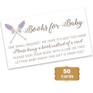 Boho Floral - Baby Shower Floral Books for Baby Invite Inserts (50 Count) | Girl Baby Shower Books for Baby Pink Flowers Arrow | Books for Baby Shower | Fun Baby Shower Activities