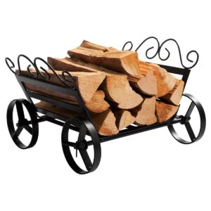 doeworks fireplace log rack decorative wheels fire wood carriers heavy duty firewood holder stand for indoor/outdoor fire place
