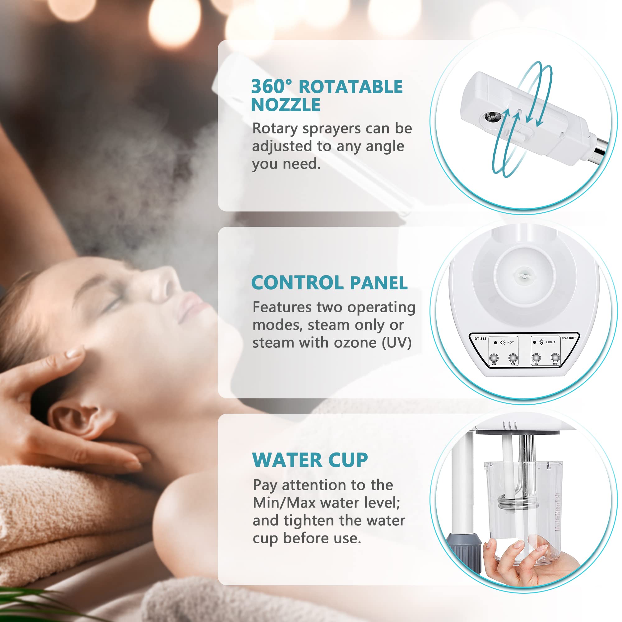 Nova Microdermabrasion Professional 2 in 1 Facial Steamer for Face Deep Cleaning Ozone Face Steamer with 5X Magnifying Lamp Hot Mist Function for Salon Spa Home Beauty Equipment