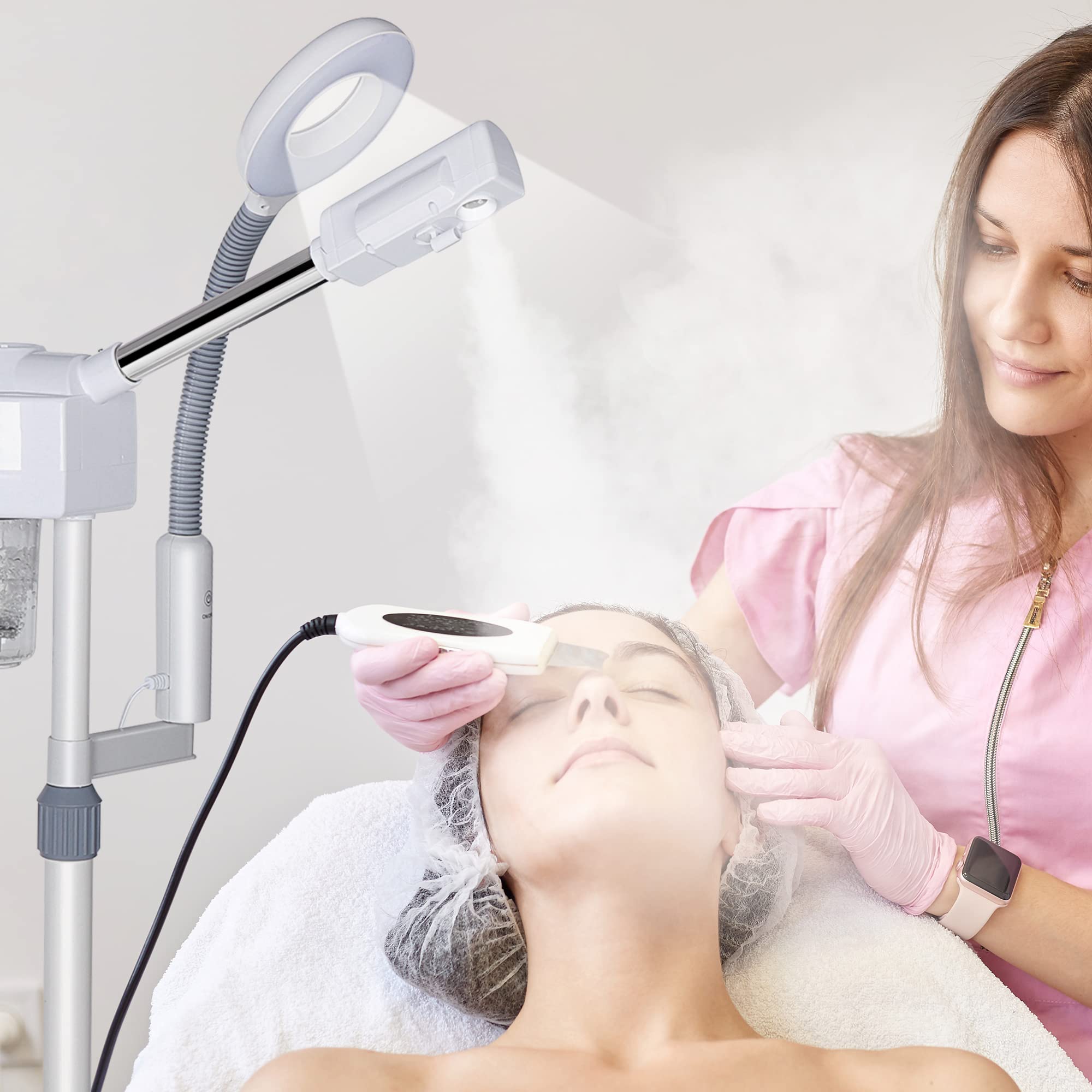 Nova Microdermabrasion Professional 2 in 1 Facial Steamer for Face Deep Cleaning Ozone Face Steamer with 5X Magnifying Lamp Hot Mist Function for Salon Spa Home Beauty Equipment