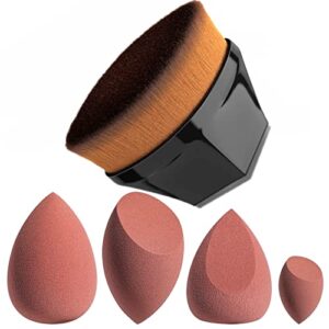 jpnk foundation makeup brush with 4 makeup sponges latex-free for blending liquid, cream or flawless powder cosmetics