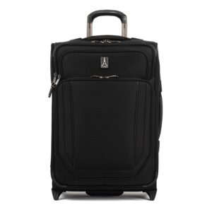 travelpro crew versapack softside expandable 2 wheel upright carry on luggage, external usb port, 17-inch-laptop pocket, men and women, jet black, carry on 21-inch