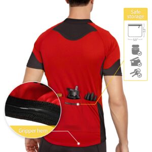 BERGRISAR Men's Basic Cycling Jerseys Short Sleeves Mountain Bike Bicycle Shirt Zipper Pockets Red Size XX-Large