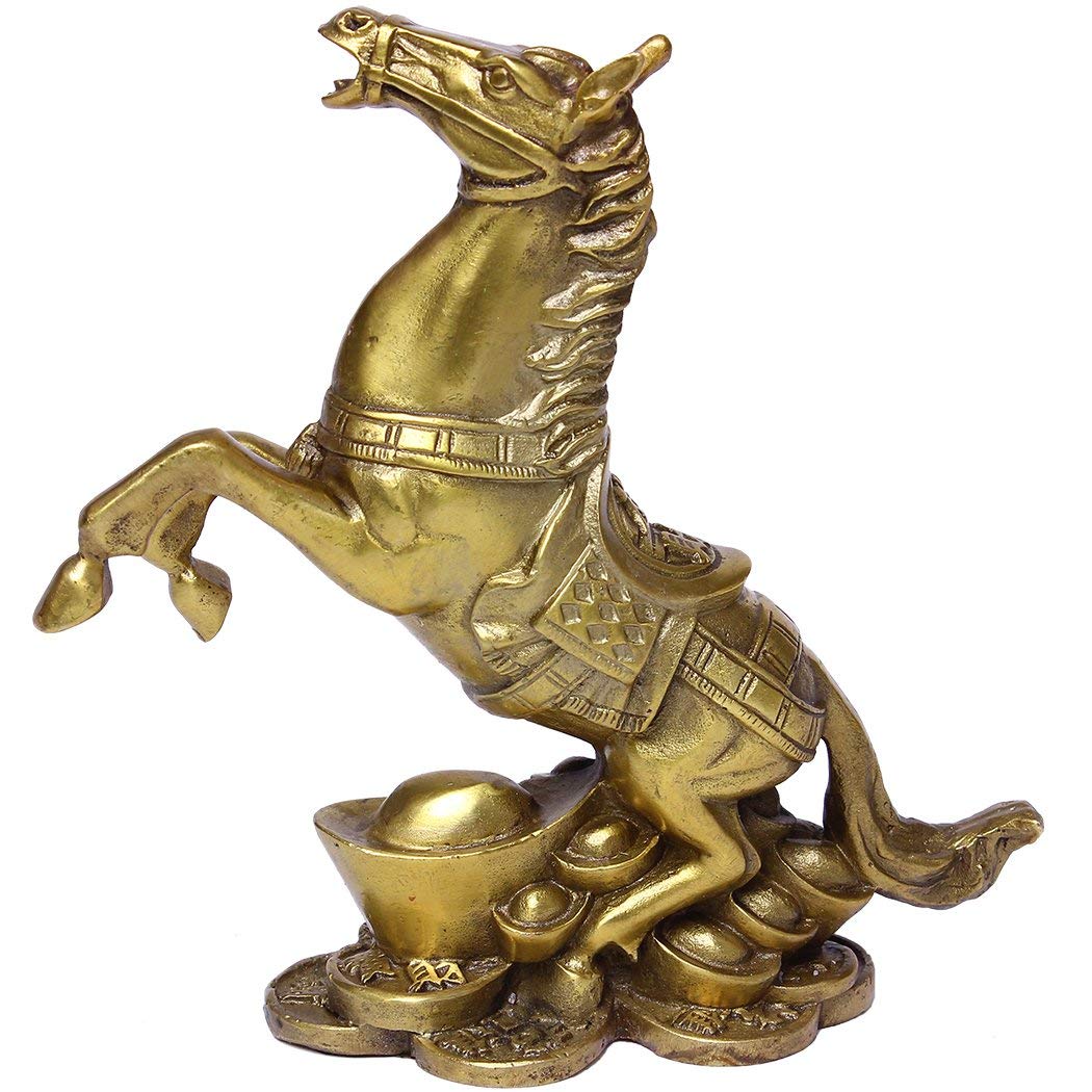 OHAYA Fengshui Brass Rich Horse Standing Statue Wealth Horse Stallion Loving/Playing Handmade Art Figurine Sculpture Home Decor Collectible Gift