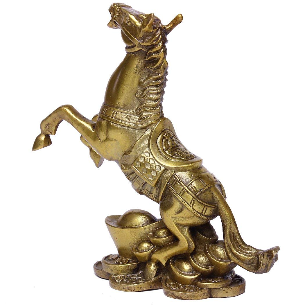 OHAYA Fengshui Brass Rich Horse Standing Statue Wealth Horse Stallion Loving/Playing Handmade Art Figurine Sculpture Home Decor Collectible Gift