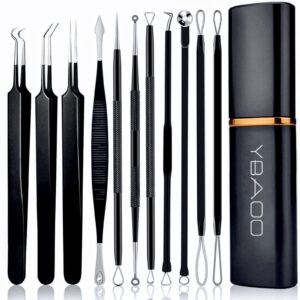 pimple popper tool kit 11 pcs, ybaoo blackhead remover pimple extractor tools with metal case for quick and easy removal of blackheads,pimples,whiteheads,zit popper,forehead,facial and nose (black)