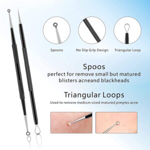 Pimple Popper Tool Kit 11 Pcs, Ybaoo Blackhead Remover Pimple Extractor Tools with Metal Case for Quick and Easy Removal of Blackheads,Pimples,Whiteheads,Zit Popper,Forehead,Facial and Nose (Black)