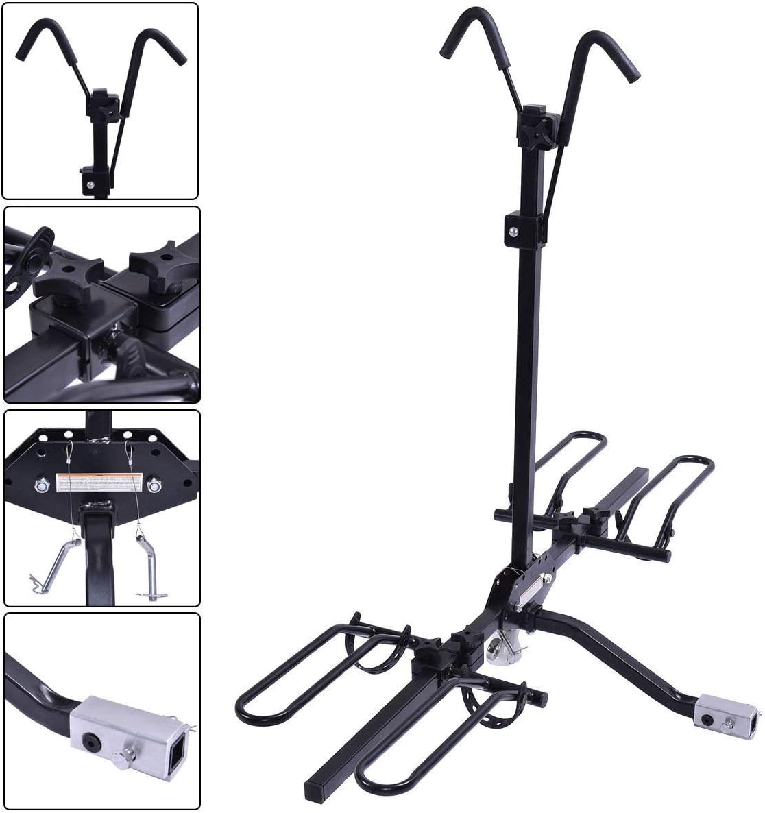 Goplus 2-Bike Hitch Mounted Rack, Hitch Bike Rack Carrier Fits 1-1/4" and 2" Hitch Receivers, Tray Style Smart Tilting Design Bicycle Rack