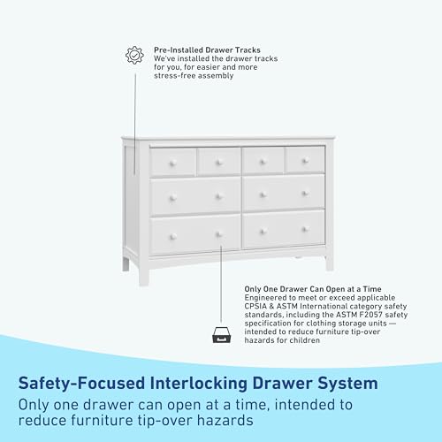 Graco Benton 6 Drawer Double Dresser (White) – Easy New Assembly Process, Universal Design, Durable Steel Hardware and Euro-Glide Drawers with Safety Stops, Coordinates with Any Nursery