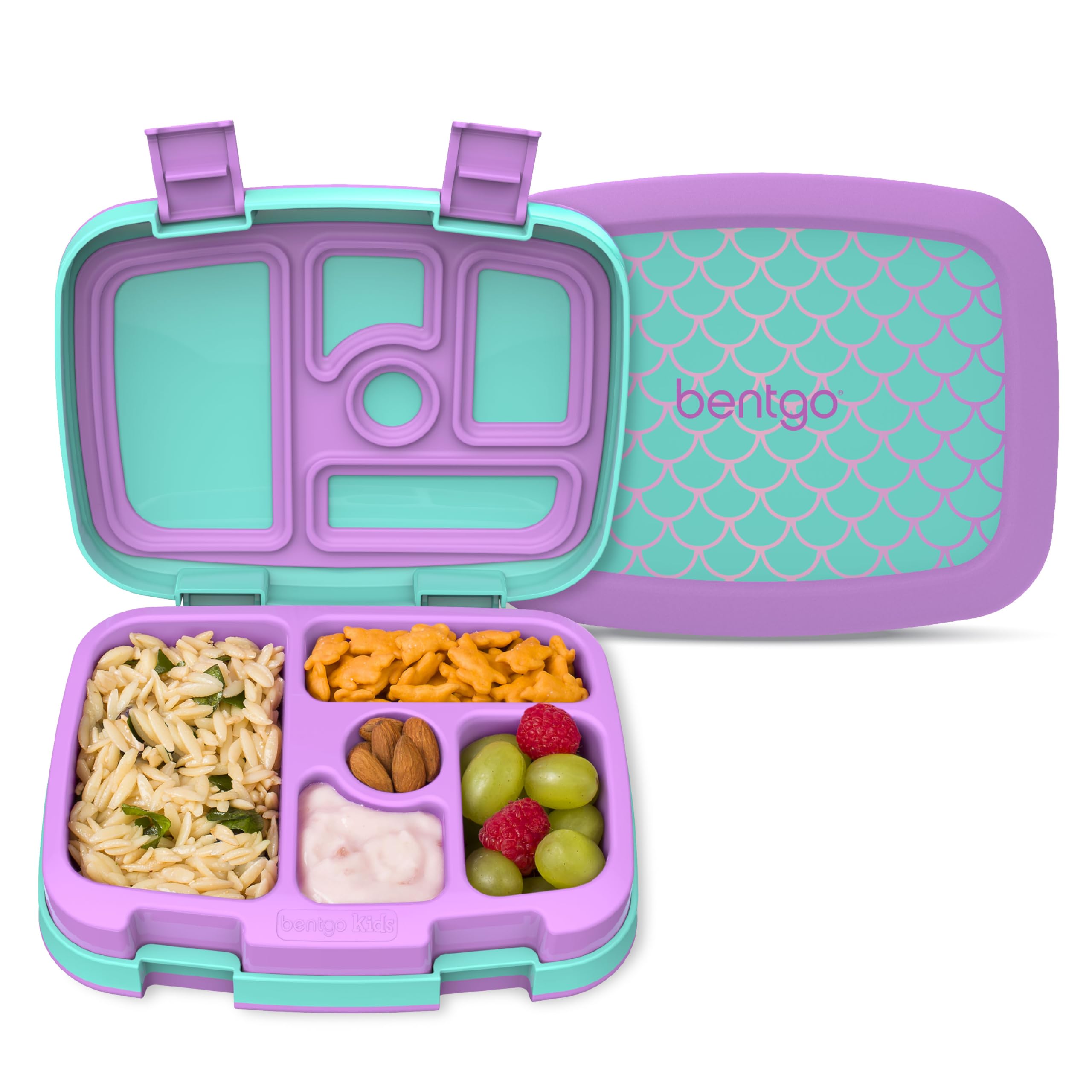 Bentgo® Kids Prints Leak-Proof, 5-Compartment Bento-Style Kids Lunch Box - Ideal Portion Sizes for Ages 3-7, Durable, Drop-Proof, Dishwasher Safe, & Made with BPA-Free Materials (Mermaid Scales)