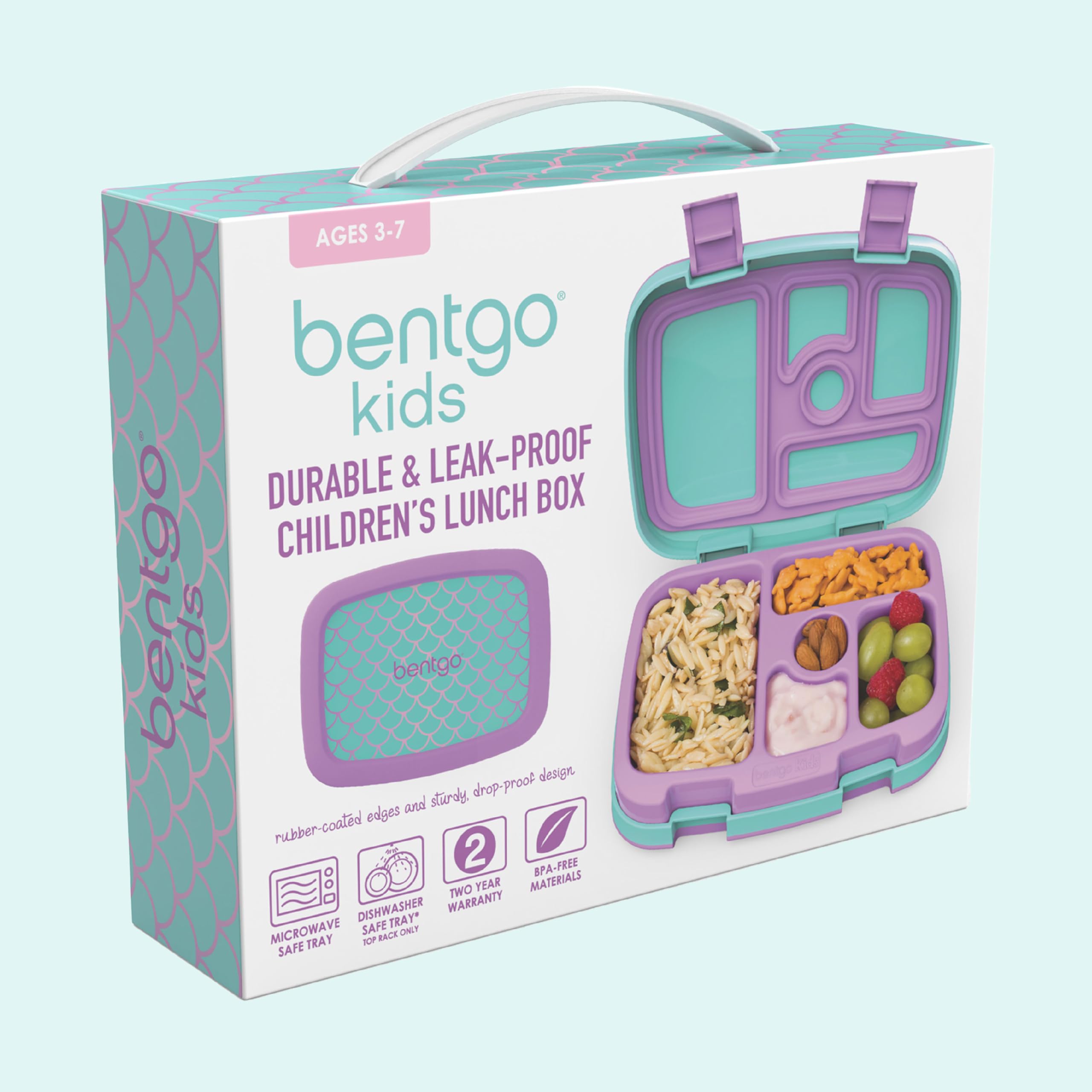 Bentgo® Kids Prints Leak-Proof, 5-Compartment Bento-Style Kids Lunch Box - Ideal Portion Sizes for Ages 3-7, Durable, Drop-Proof, Dishwasher Safe, & Made with BPA-Free Materials (Mermaid Scales)