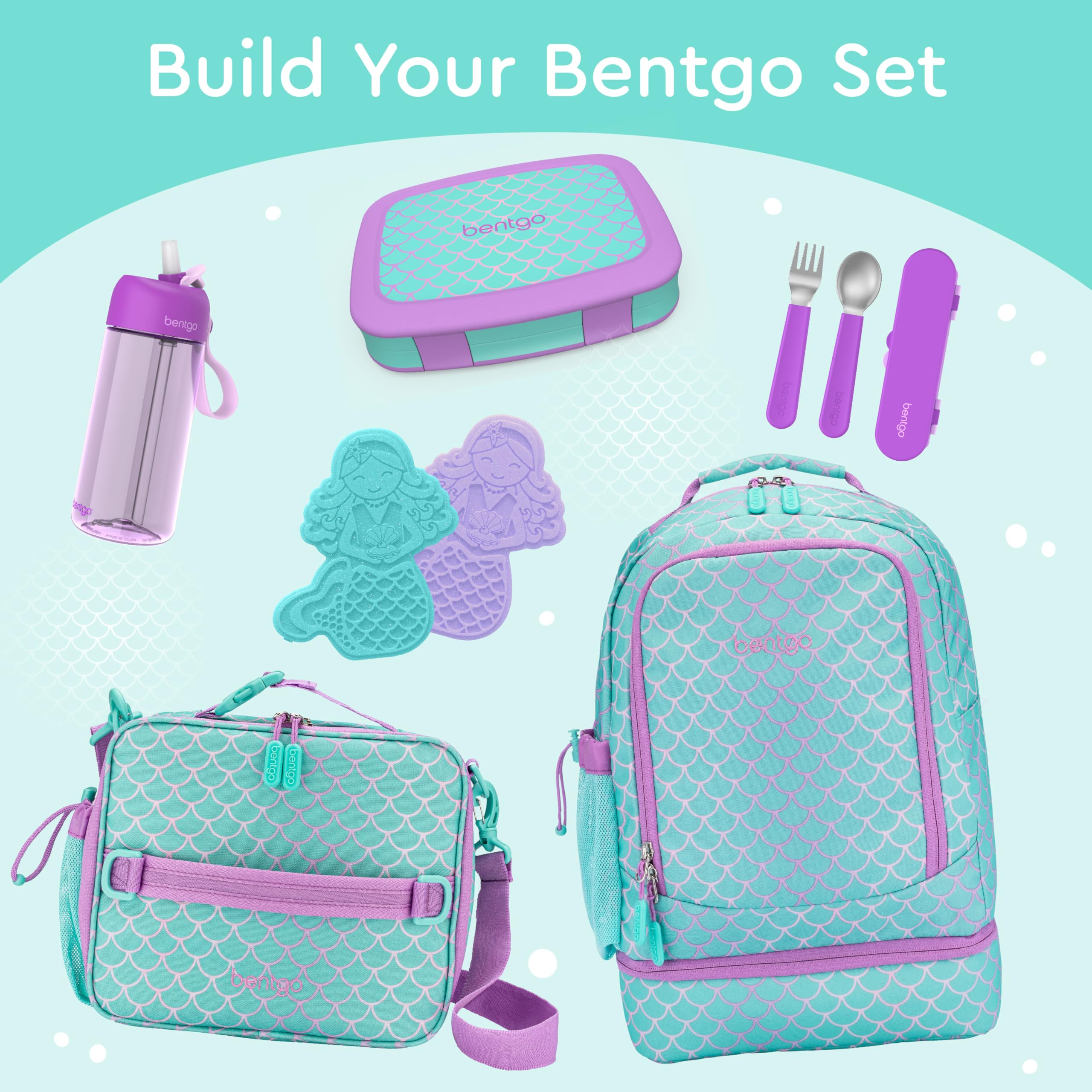 Bentgo® Kids Prints Leak-Proof, 5-Compartment Bento-Style Kids Lunch Box - Ideal Portion Sizes for Ages 3-7, Durable, Drop-Proof, Dishwasher Safe, & Made with BPA-Free Materials (Mermaid Scales)