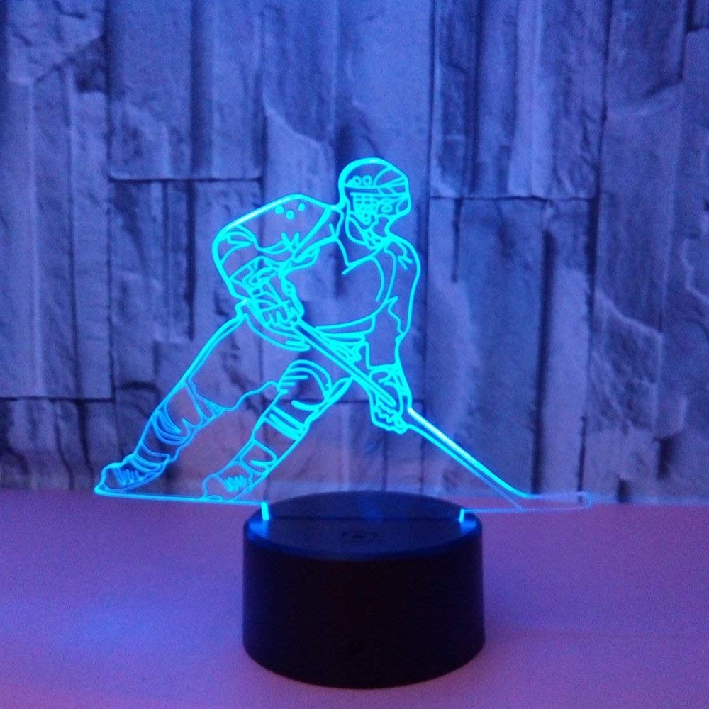 Ticent Hockey Night Light, Hockey Player 3D Lamp Lighting for Kids 7 LED Color Changing Touch Table Desk Lamps Cool Toys Gifts Birthday Xmas Decoration for Sports Hockey Fan