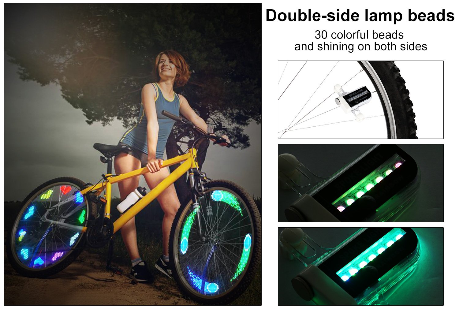 Rottay Bike Wheel Lights, Bicycle Wheel Lights Waterproof RGB Ultra Bright Spoke Lights 14-LED 30pcs Changes Patterns -Safety Cool Bike Tire Accessories Kids Adults-Visible from All Angle
