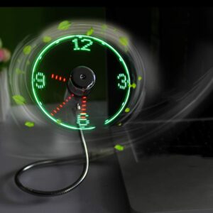 'Kbinter USB LED Clock Fan 90mm USB-Powered Portable Mobile USB Fan with Clock, LED Light Display Time, Mini Gooseneck Fan for Laptop Office Home Travel