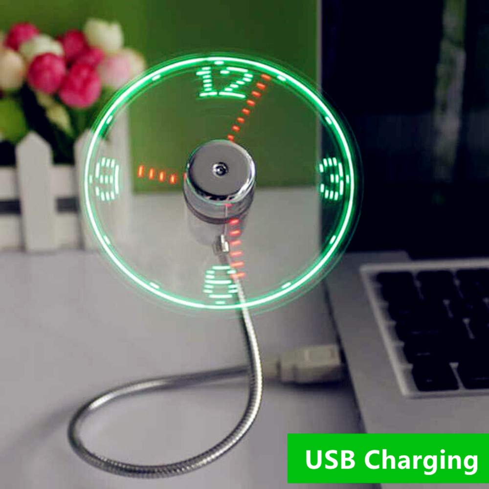 'Kbinter USB LED Clock Fan 90mm USB-Powered Portable Mobile USB Fan with Clock, LED Light Display Time, Mini Gooseneck Fan for Laptop Office Home Travel