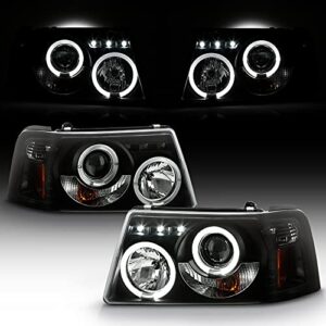 acanii - for 2001-2011 ford ranger led halo black smoked projector headlights w/corner headlamps, driver & passenger