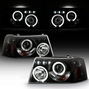 ACANII - For 2001-2011 Ford Ranger LED Halo Black Smoked Projector Headlights w/Corner Headlamps, Driver & Passenger