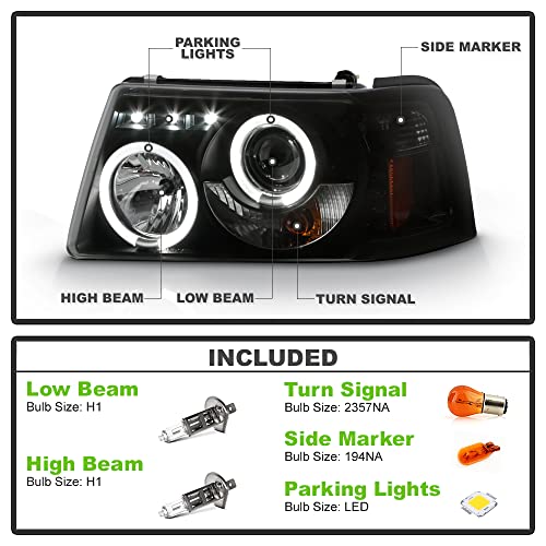 ACANII - For 2001-2011 Ford Ranger LED Halo Black Smoked Projector Headlights w/Corner Headlamps, Driver & Passenger