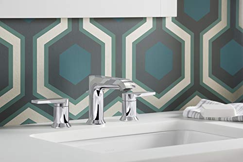 KOHLER 97093-4-CP Hint Widespread Bathroom Faucet with Pop-Up Drain Assembly, 3 Hole 2-Handle Bathroom Sink Faucet, 1.2 gpm, Polished Chrome