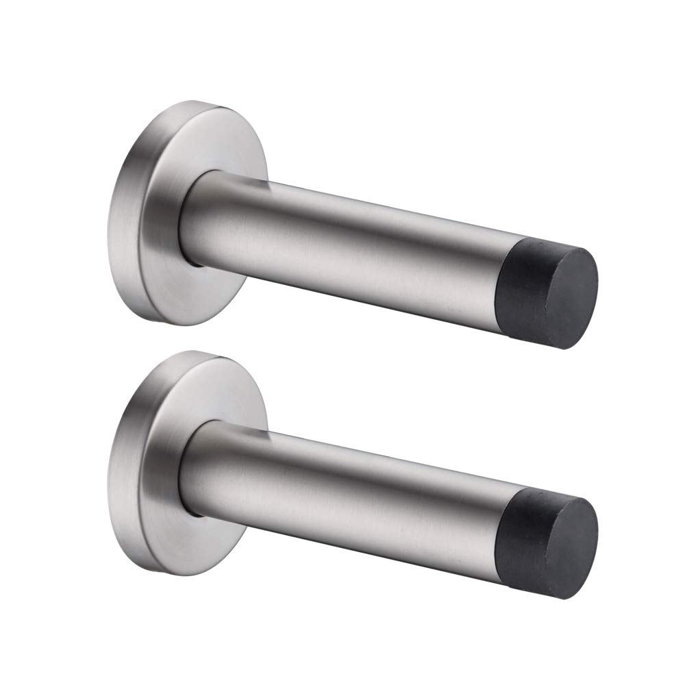 JQK Door Stopper, 304 Stainless Steel Thicken 1mm Sound Dampening Door Stop Bumper Wall Protetor 2 Pack, Brushed, DSB5-BN-P2